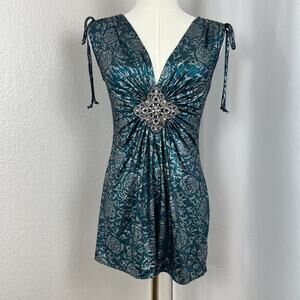 VTG‎ Studio Y Top Womens Small Blue Metallic Whimsigoth Fairy Y2K Renaissance